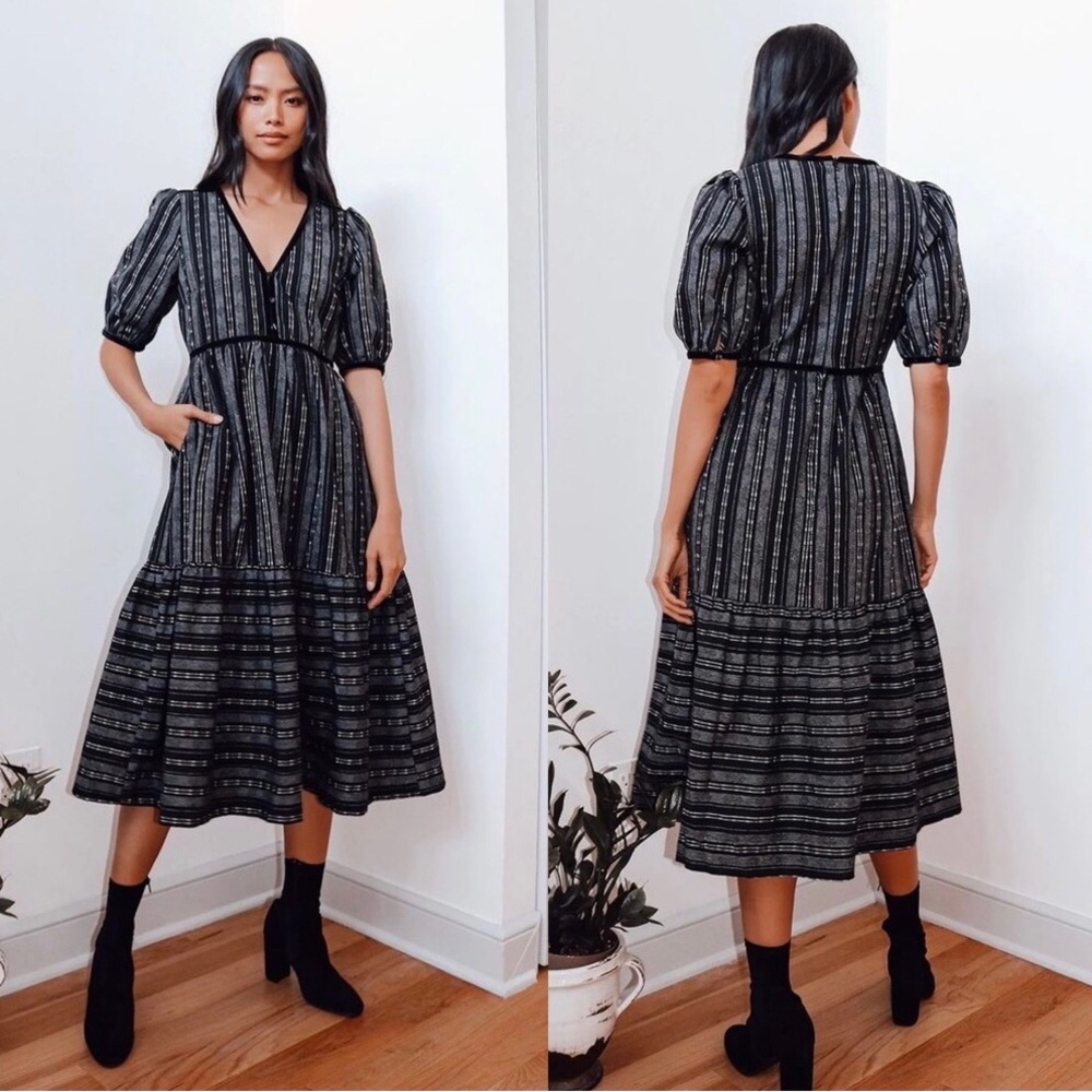 💥PRICE DROP💥 Make it Official Black Striped Button-Front Tiered Midi Dress*